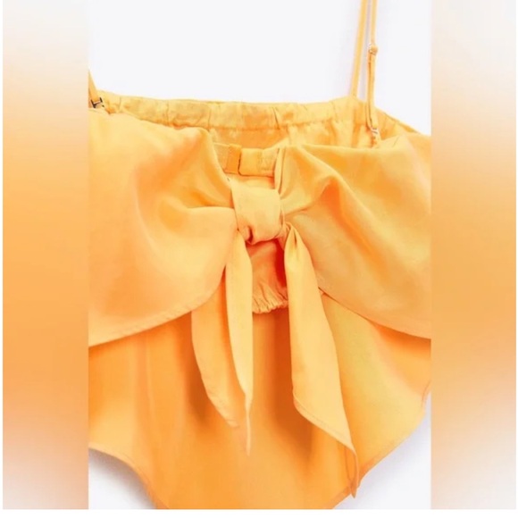 NWT Zara Satin Effect Bow Tie Back Bandana Crop Top - Picture 8 of 10